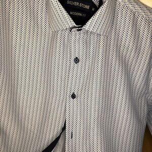 Silver Stone Men's White and Blue Casual Shirt